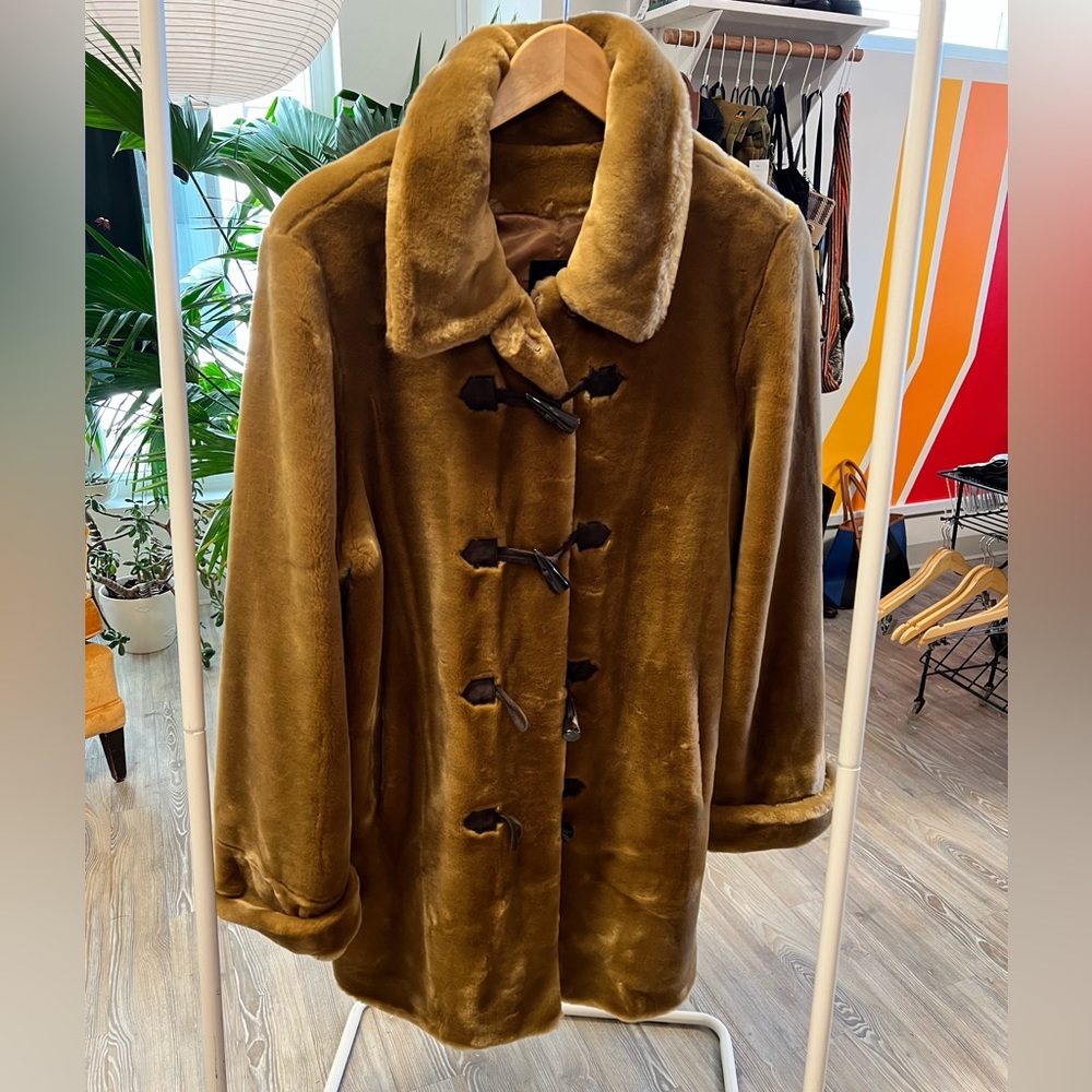 Dennis basso faux fur toggle and zipper fur coat